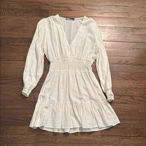 Zara White Ruched V-Neck Sundress